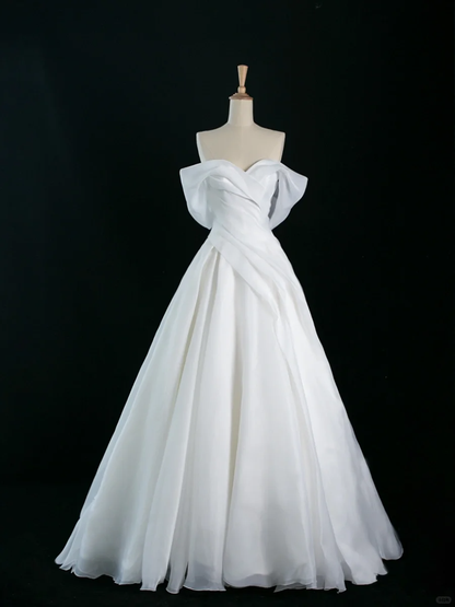 Hermoso vestido de novia blanco largo con hombros descubiertos y mangas cortas DH346