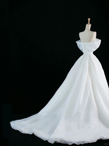 Hermoso vestido de novia blanco largo con hombros descubiertos y mangas cortas DH346