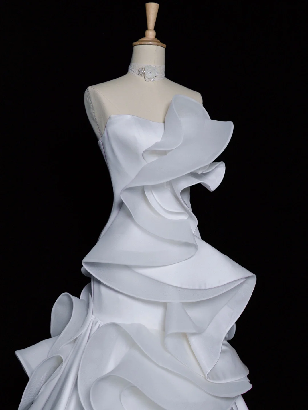 Hermoso vestido de novia estilo sirena sin tirantes, de satén blanco, largo, vintage, DH347