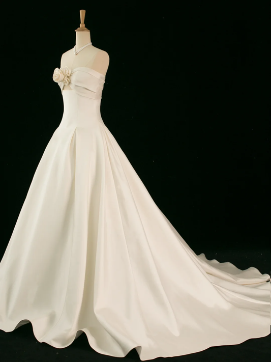 Elegante vestido de novia largo color marfil, sin mangas, con escote corazón, para verano, DH351