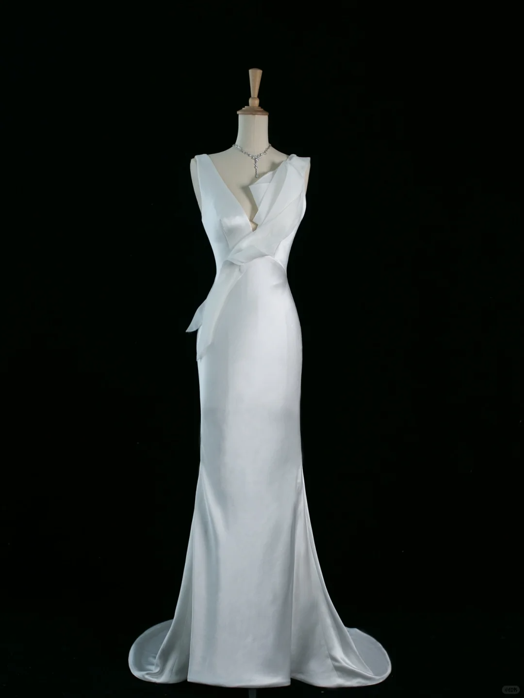 Hermoso vestido de novia estilo sirena con escote en V, blanco, de satén, largo, vintage, DH352