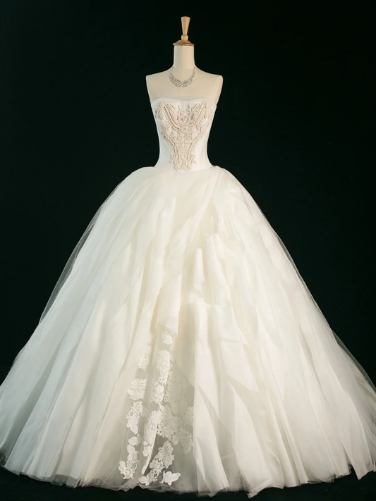 Elegante vestido de novia largo de verano, sin tirantes, color marfil, DH353