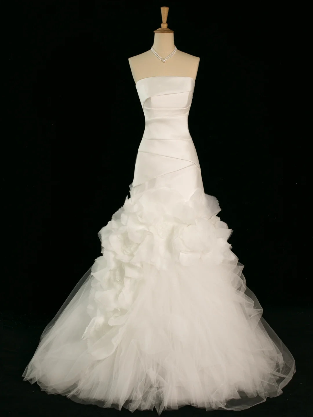 Hermoso vestido de novia estilo sirena, sin tirantes, color marfil, sin mangas, de satén, largo, vintage, DH354
