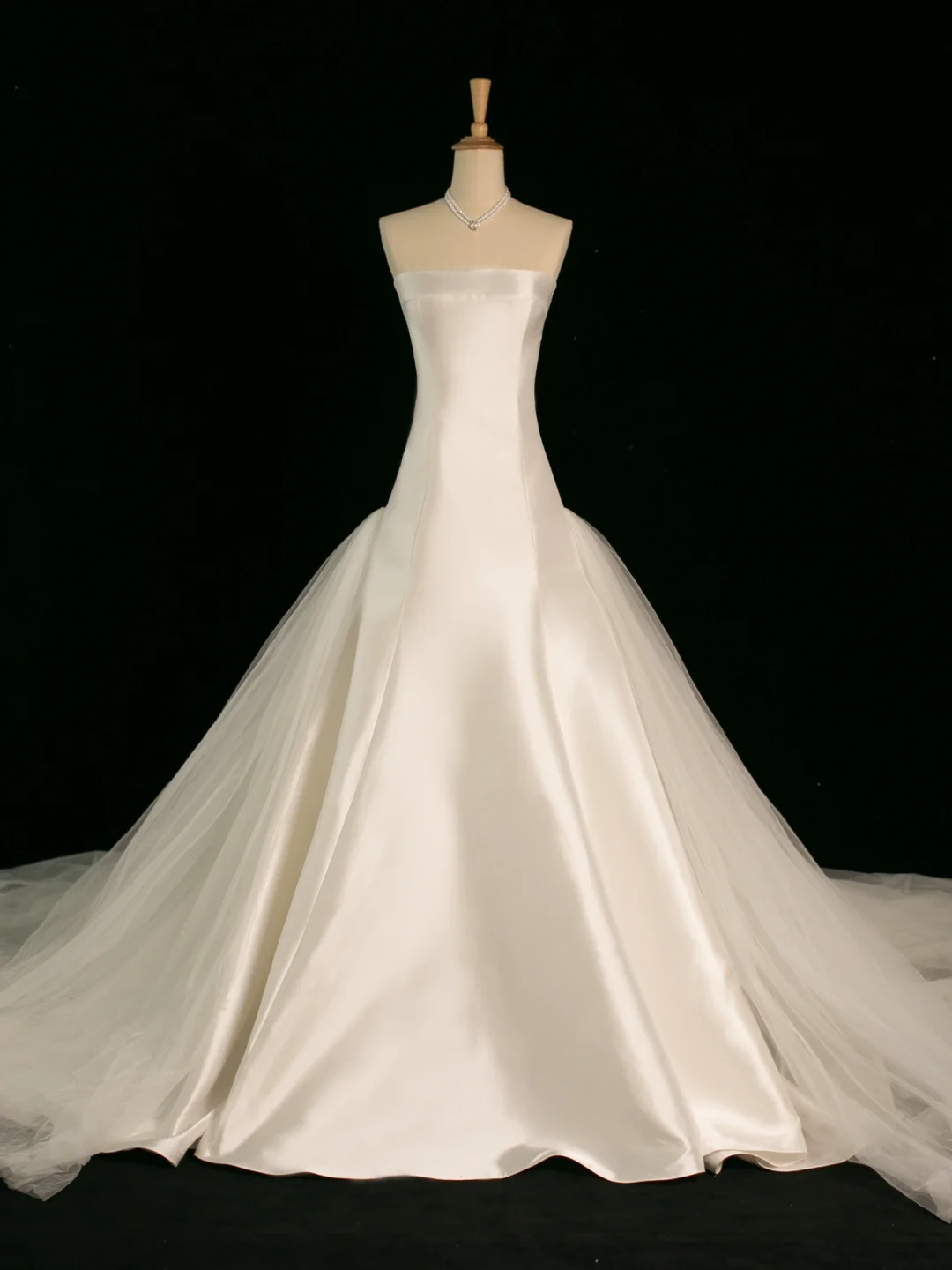 Hermoso vestido de novia estilo sirena, sin tirantes, color marfil, sin mangas, de satén, largo, vintage, DH355