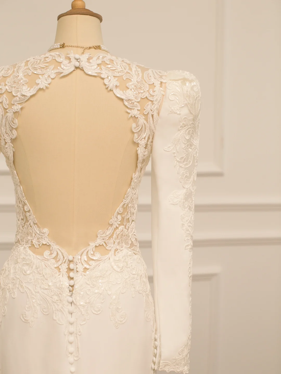 Hermoso vestido de novia estilo sirena, escote en V, encaje marfil, mangas largas, espalda descubierta, estilo vintage, DH363