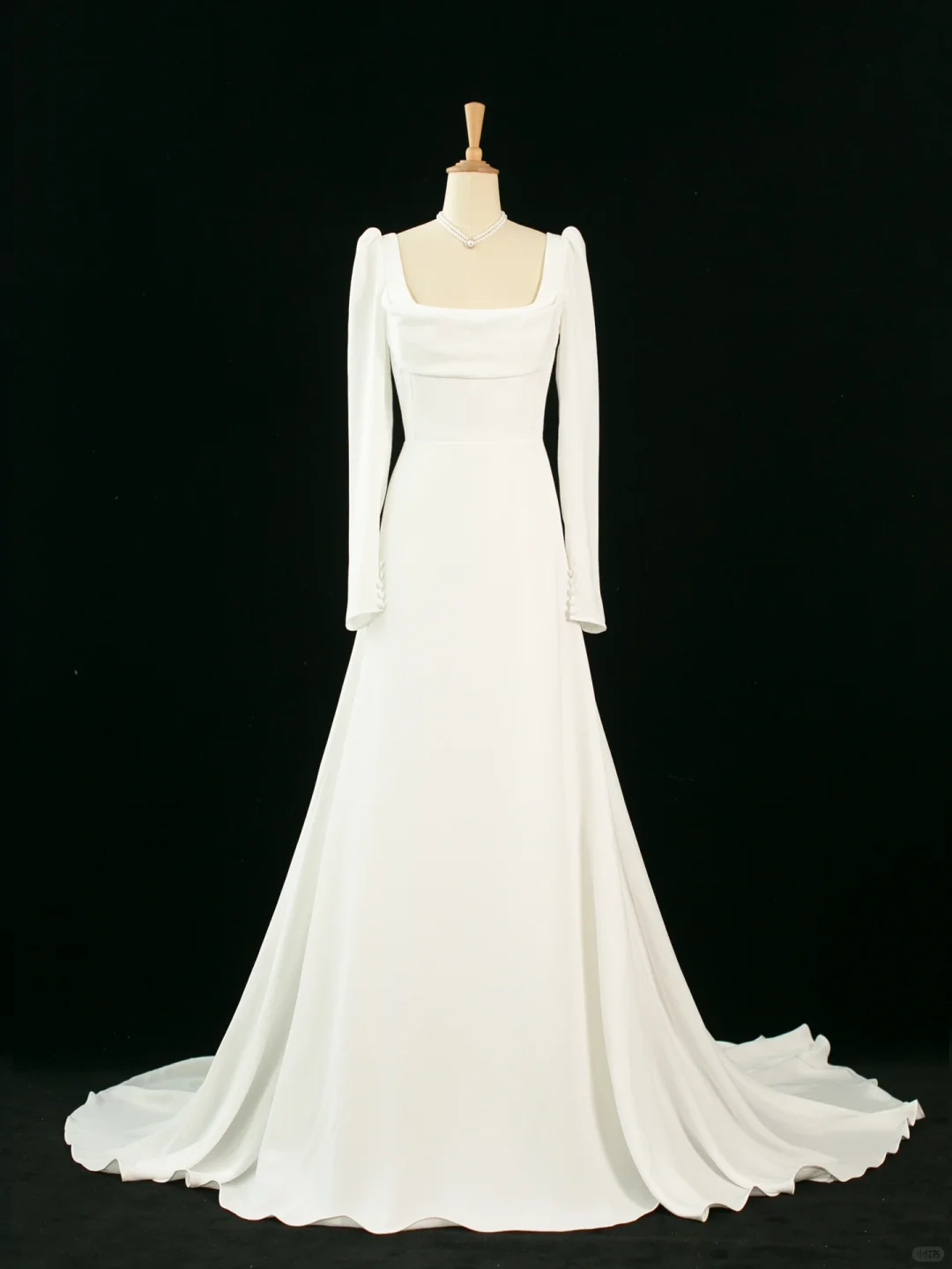 Hermoso vestido de novia blanco de corte A, escote cuadrado, mangas largas, DH364