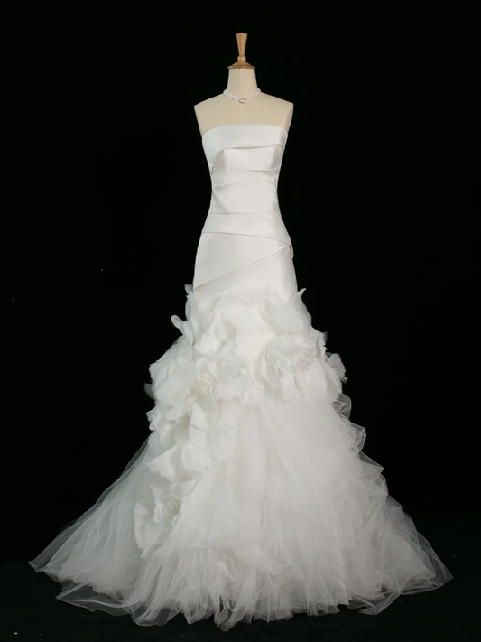 Hermoso vestido de novia de sirena, sin tirantes, blanco, sin mangas, de satén, largo, vintage, para novias, DH368