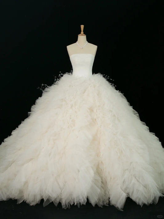 Hermoso vestido de novia, vestido de fiesta, sin tirantes, blanco, sin mangas, de tul, largo, vintage, para novias, DH374
