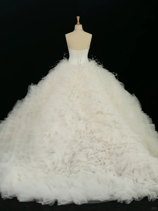 Hermoso vestido de novia, vestido de fiesta, sin tirantes, blanco, sin mangas, de tul, largo, vintage, para novias, DH374