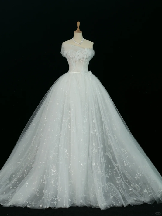 Hermoso vestido de novia, vestido de fiesta, sin tirantes, blanco, sin mangas, tul, largo, vintage, para novias, DH375