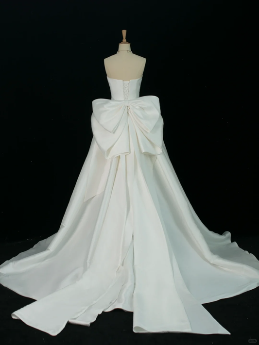 Elegante vestido de novia largo de verano, sin mangas, de satén blanco, con escote corazón, DH376