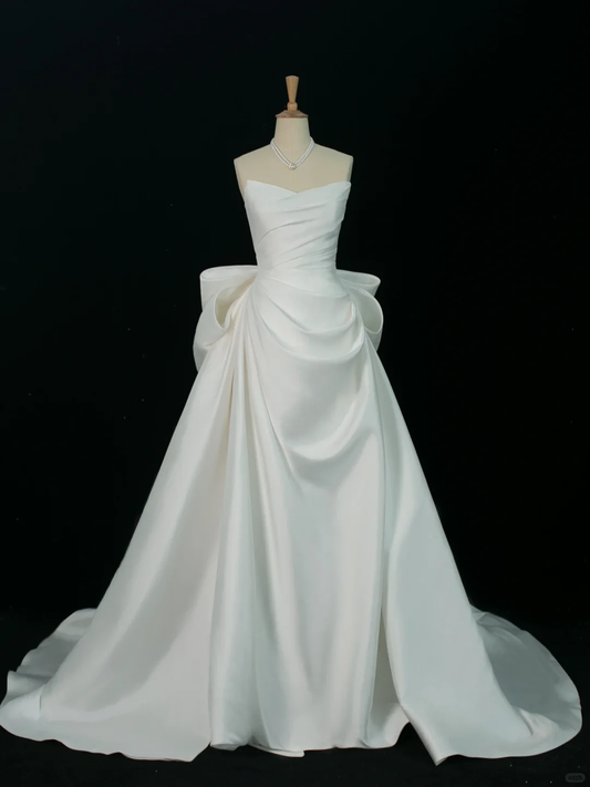 Elegante vestido de novia largo de verano, sin mangas, de satén blanco, con escote corazón, DH376