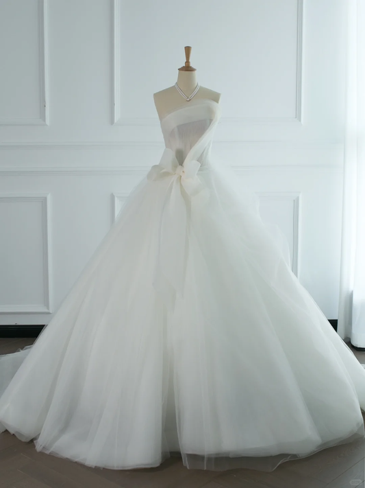 Hermoso vestido de novia, vestido de fiesta, sin tirantes, blanco, sin mangas, de tul, largo, vintage, para novias, DH377