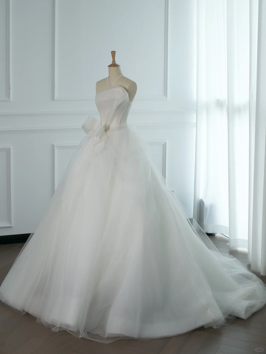 Hermoso vestido de novia, vestido de fiesta, sin tirantes, blanco, sin mangas, de tul, largo, vintage, para novias, DH377
