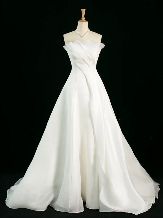 Elegante vestido de novia, vestido de fiesta, sin tirantes, sin mangas, blanco, de verano, largo, para novia, DH380