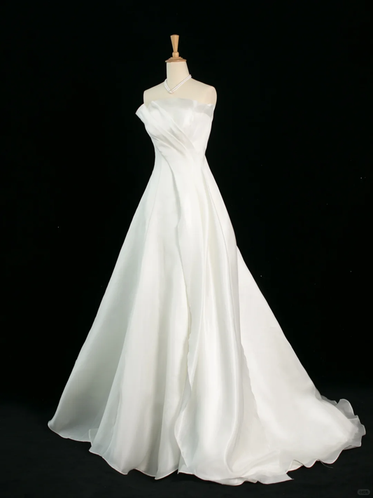 Elegante vestido de novia, vestido de fiesta, sin tirantes, sin mangas, blanco, de verano, largo, para novia, DH380