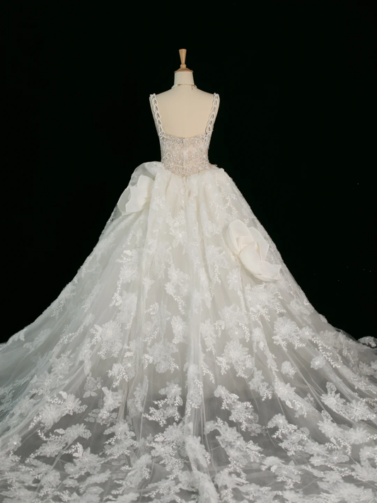 Elegante vestido de novia largo de verano con escote corazón, sin mangas, de encaje blanco, DH381