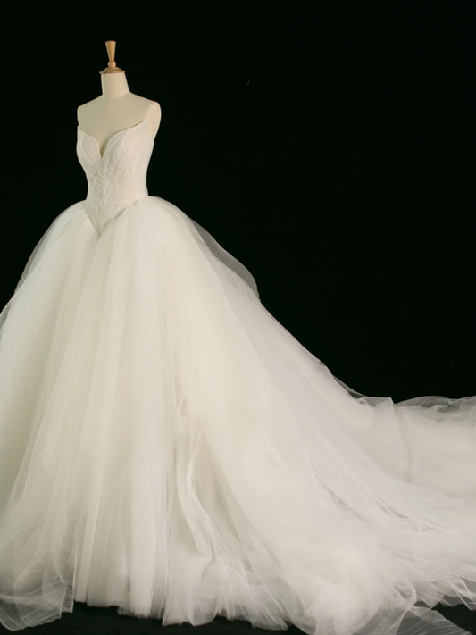 Elegante vestido de novia largo de verano, blanco, sin mangas, de tul, con escote corazón, DH384