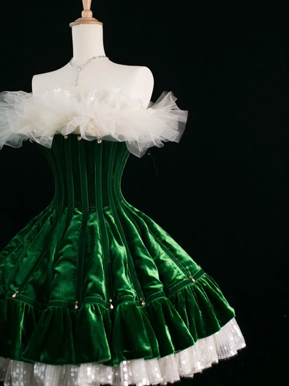 Bonito vestido de fiesta sin tirantes, verde oscuro, corto, de terciopelo, formal, para octavo grado, vestido de verano para escuela secundaria, traje de fiesta DH385