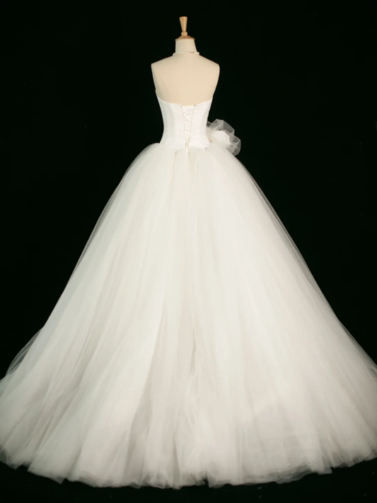 Elegante vestido de novia, sin tirantes, de tul blanco, largo, de verano, DH390