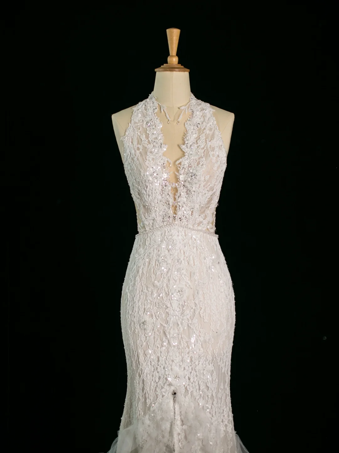 Hermoso vestido de novia estilo sirena, escote en V, sin mangas, encaje, largo, vintage, DH391