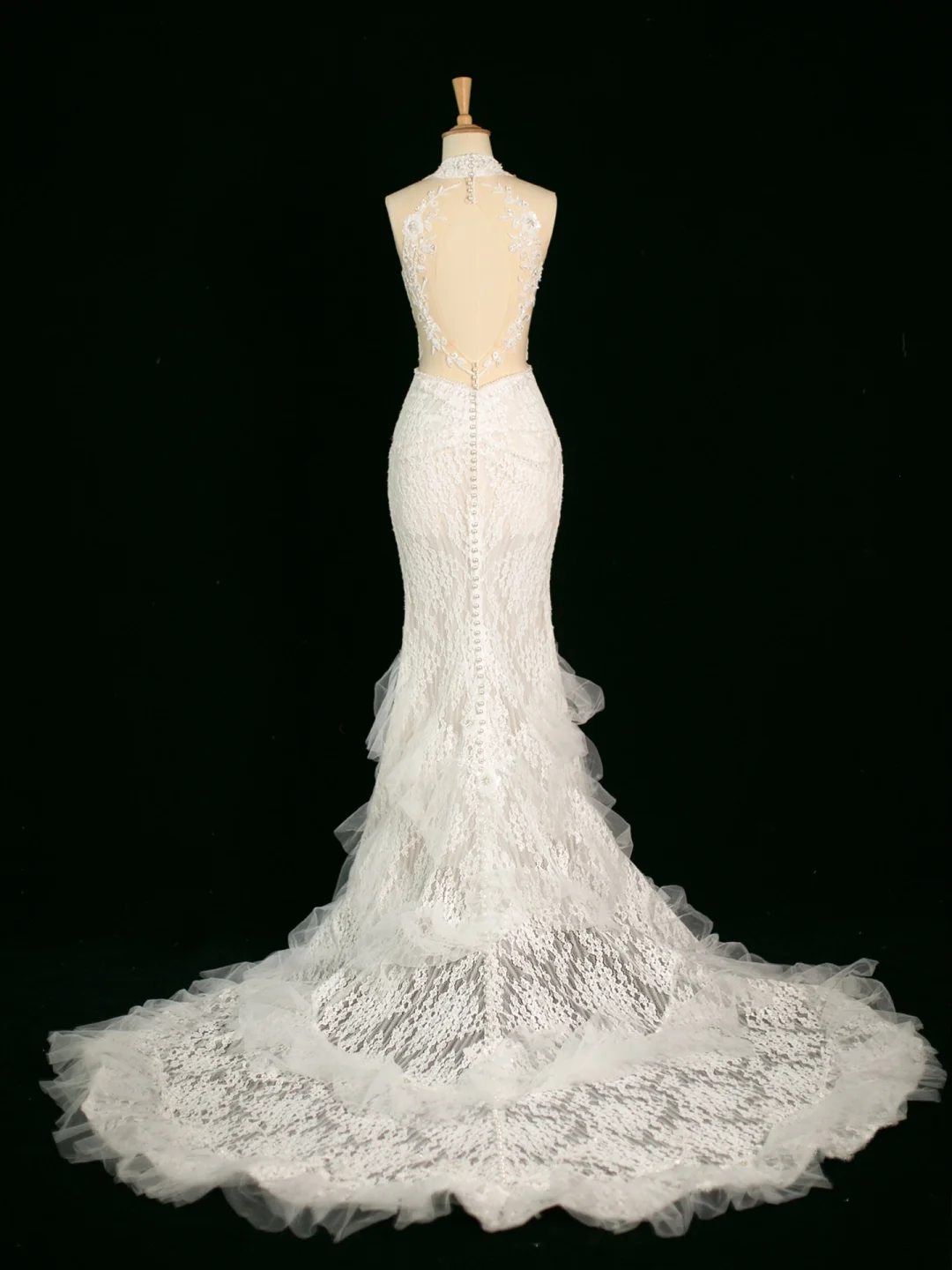 Hermoso vestido de novia estilo sirena, escote en V, sin mangas, encaje, largo, vintage, DH391