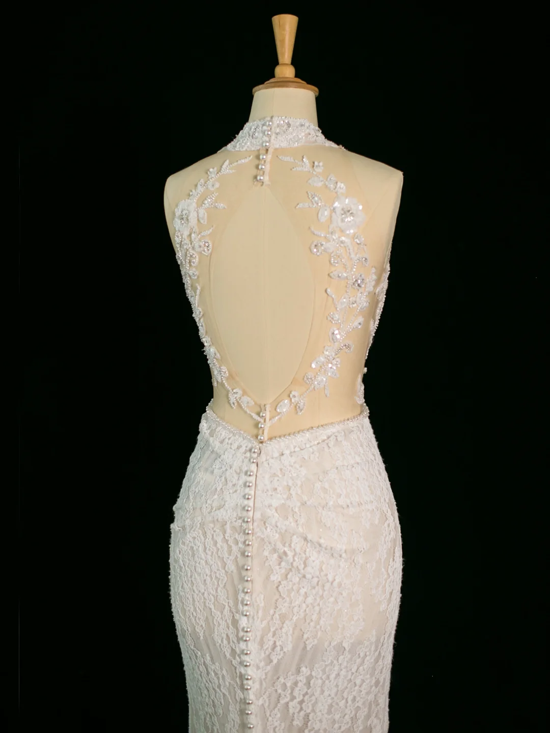 Hermoso vestido de novia estilo sirena, escote en V, sin mangas, encaje, largo, vintage, DH391