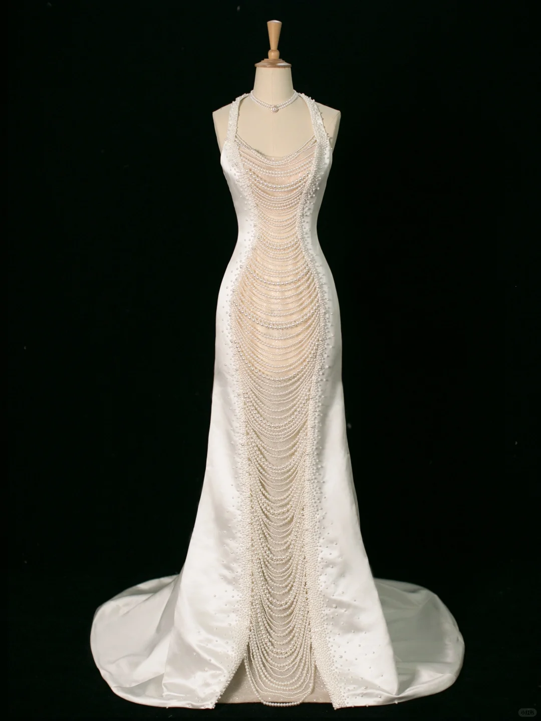 Vestido de novia elegante de corte sirena, estilo halter, de satén blanco, sin mangas, largo, vintage, DH394