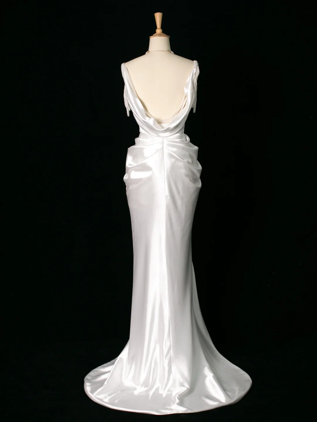 Vestido de novia elegante de corte sirena con tirantes finos, de satén blanco, sin mangas, largo, vintage, DH395