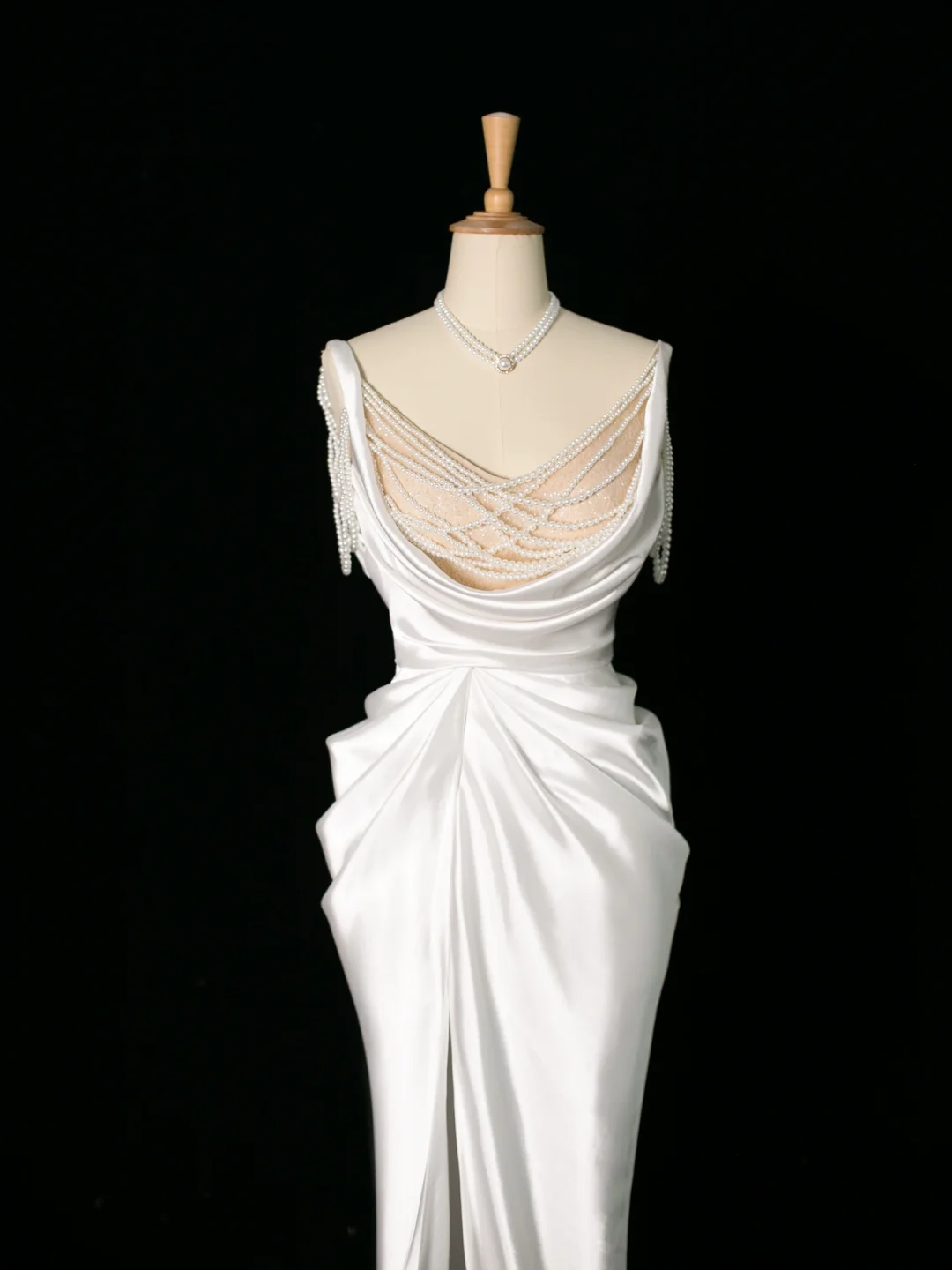 Vestido de novia elegante de corte sirena con tirantes finos, de satén blanco, sin mangas, largo, vintage, DH395