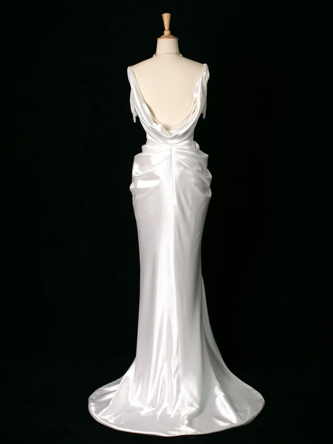 Vestido de novia elegante de corte sirena con tirantes finos, de satén blanco, sin mangas, largo, vintage, DH395