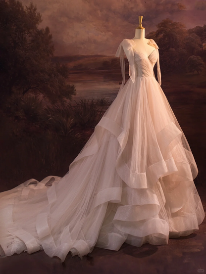 Elegante vestido de novia largo de tul con tirantes finos, vestido de novia DH405