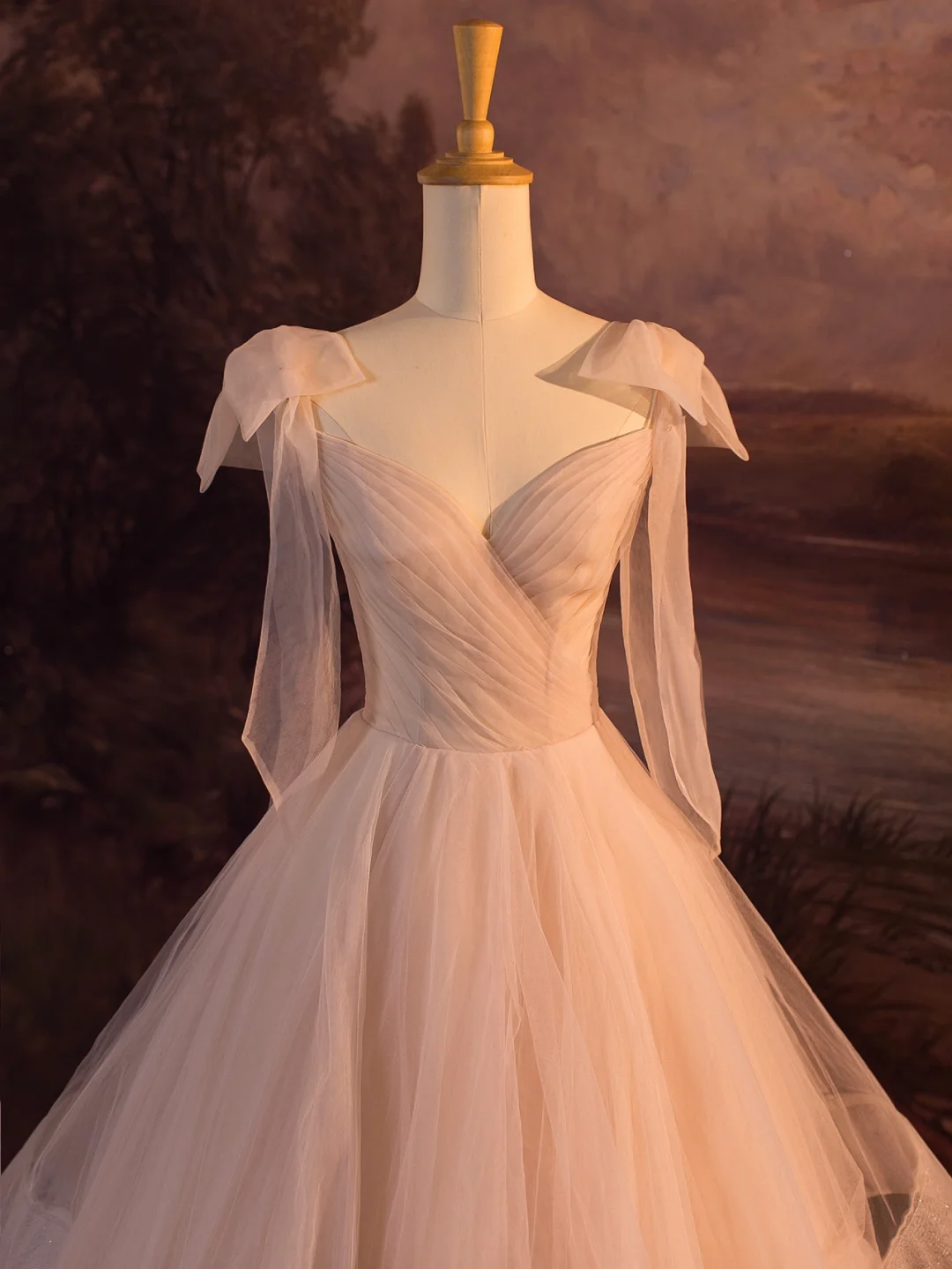 Elegante vestido de novia largo de tul con tirantes finos, vestido de novia DH405