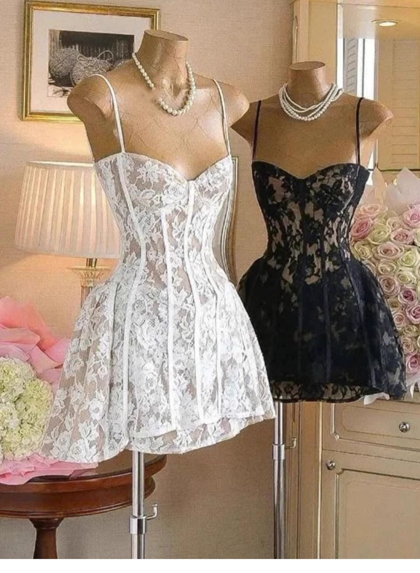 Vestidos de fiesta cortos de encaje blanco y negro con tirantes finos, corte A, para octavo grado, de verano, para escuela secundaria, DH419