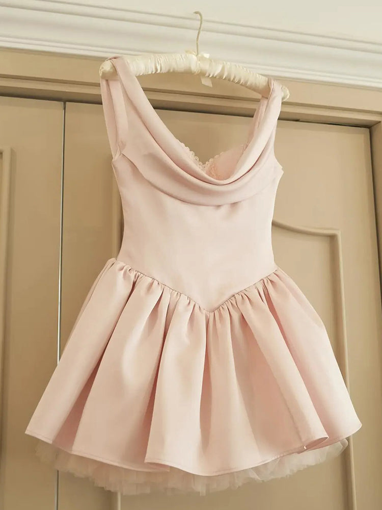 Hermosos vestidos de fiesta cortos de satén rosa con tirantes en forma de A para octavo grado, vestido de verano para escuela secundaria, atuendos para fiesta de bienvenida DH422