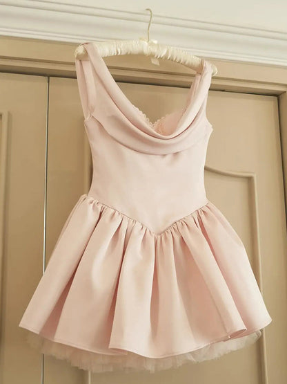Hermosos vestidos de fiesta cortos de satén rosa con tirantes en forma de A para octavo grado, vestido de verano para escuela secundaria, atuendos para fiesta de bienvenida DH422