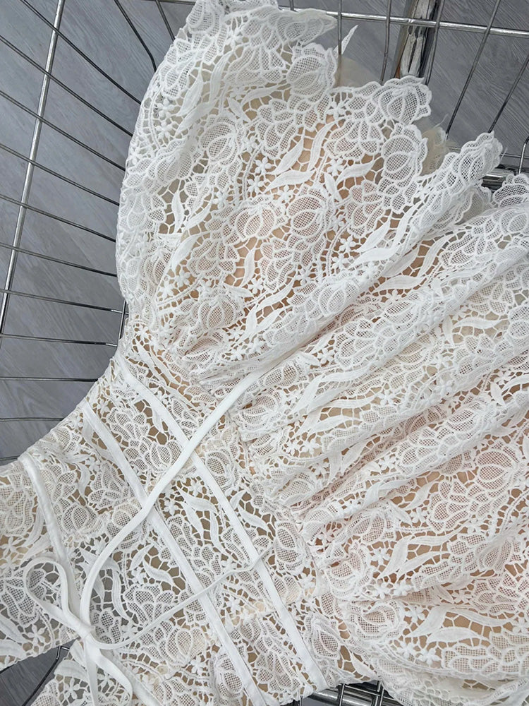 Hermosos vestidos de fiesta de verano de corte A con cuello halter, de encaje blanco, cortos y formales para octavo grado, vestido de fiesta de secundaria, DH425