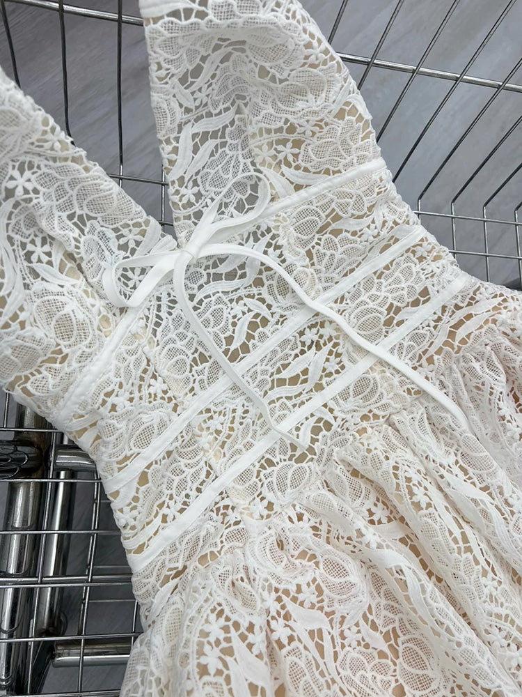 Hermosos vestidos de fiesta de verano de corte A con cuello halter, de encaje blanco, cortos y formales para octavo grado, vestido de fiesta de secundaria, DH425
