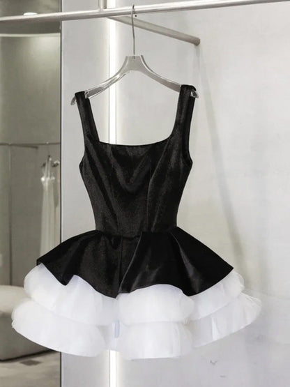 Pretty Ball Gown Square Neck Black Velvet Short Formal 8th Grade Homecoming Dresses Summer Middle School Hoco Dress Homecoming Outfits DH643