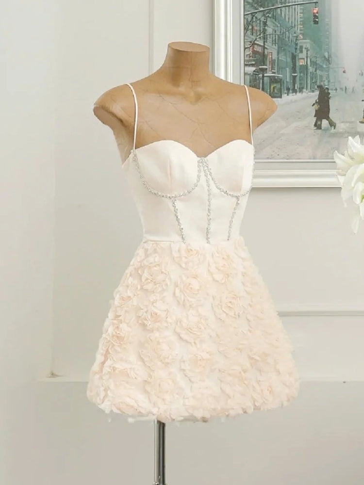Vestidos de fiesta cortos y modernos con tirantes finos, corte A, para octavo grado, de verano, para escuela secundaria, DH434