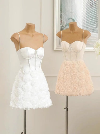 Vestidos de fiesta cortos y modernos con tirantes finos, corte A, para octavo grado, de verano, para escuela secundaria, DH434
