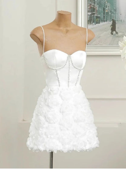 Vestidos de fiesta cortos y modernos con tirantes finos, corte A, para octavo grado, de verano, para escuela secundaria, DH434