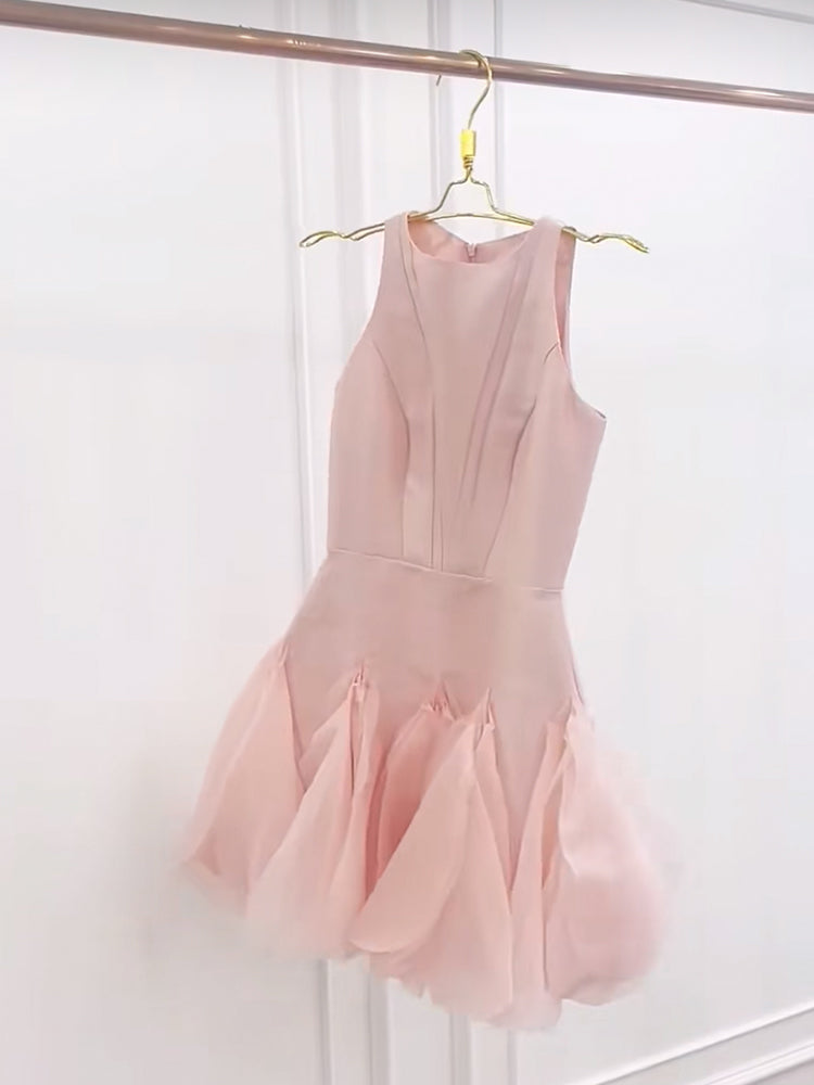 Pretty A line Scoop Pink Satin Short Formal 8th Grade Homecoming Dresses Summer Middle School Hoco Dress 6th Grade Graduation Outfits DH439
