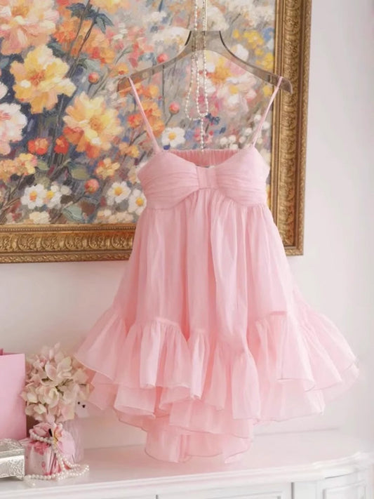 Pretty A line Spaghetti Straps Pink Short Formal 8th Grade Homecoming Dresses Summer Middle School Hoco Dress 6th Grade Graduation Outfits DH441