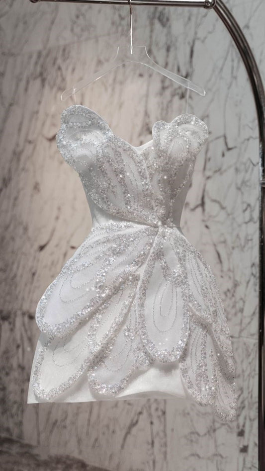 Pretty A line Sweetheart White Sequin Short Formal 8th Grade Homecoming Dresses Summer Middle School Hoco Dress 6th Grade Graduation Outfits DH446