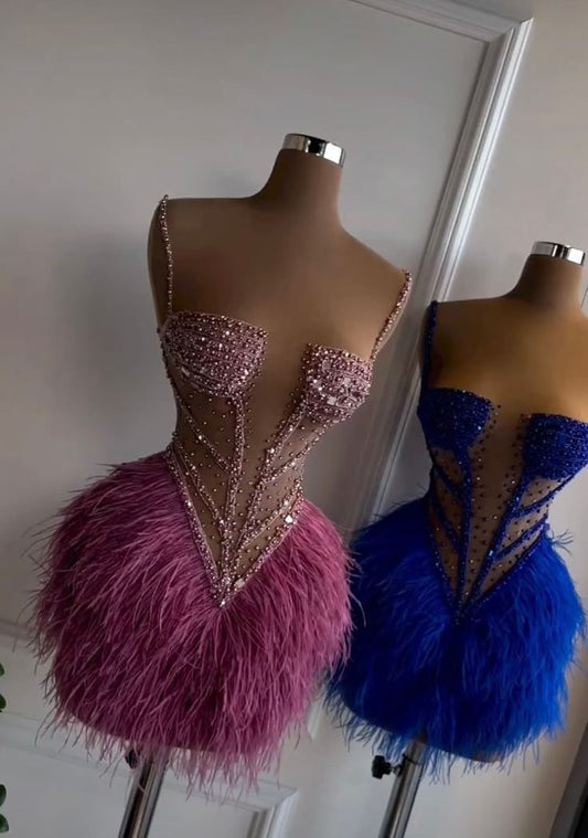 Trendy Sheath Spaghetti Straps Feathers Mini Short Formal 8th Grade Homecoming Dresses Summer Middle School Hoco Dress Homecoming Outfits DH447