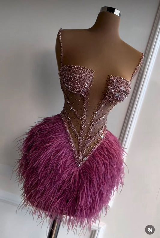 Trendy Sheath Spaghetti Straps Feathers Mini Short Formal 8th Grade Homecoming Dresses Summer Middle School Hoco Dress Homecoming Outfits DH447