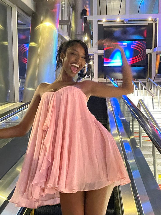 Pretty A Line Sweetheart Pink Chiffon Sleeveless Short Formal 8th Grade Homecoming Dresses Summer Middle School Hoco Dress Homecoming Outfits DH510