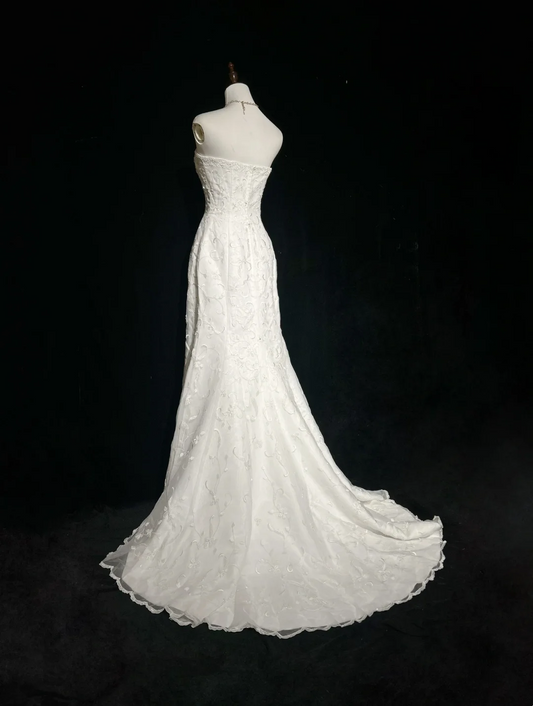 Vestido de novia vintage de los años 50 y 40, corte sirena, sin tirantes, encaje, blanco, largo, DH526