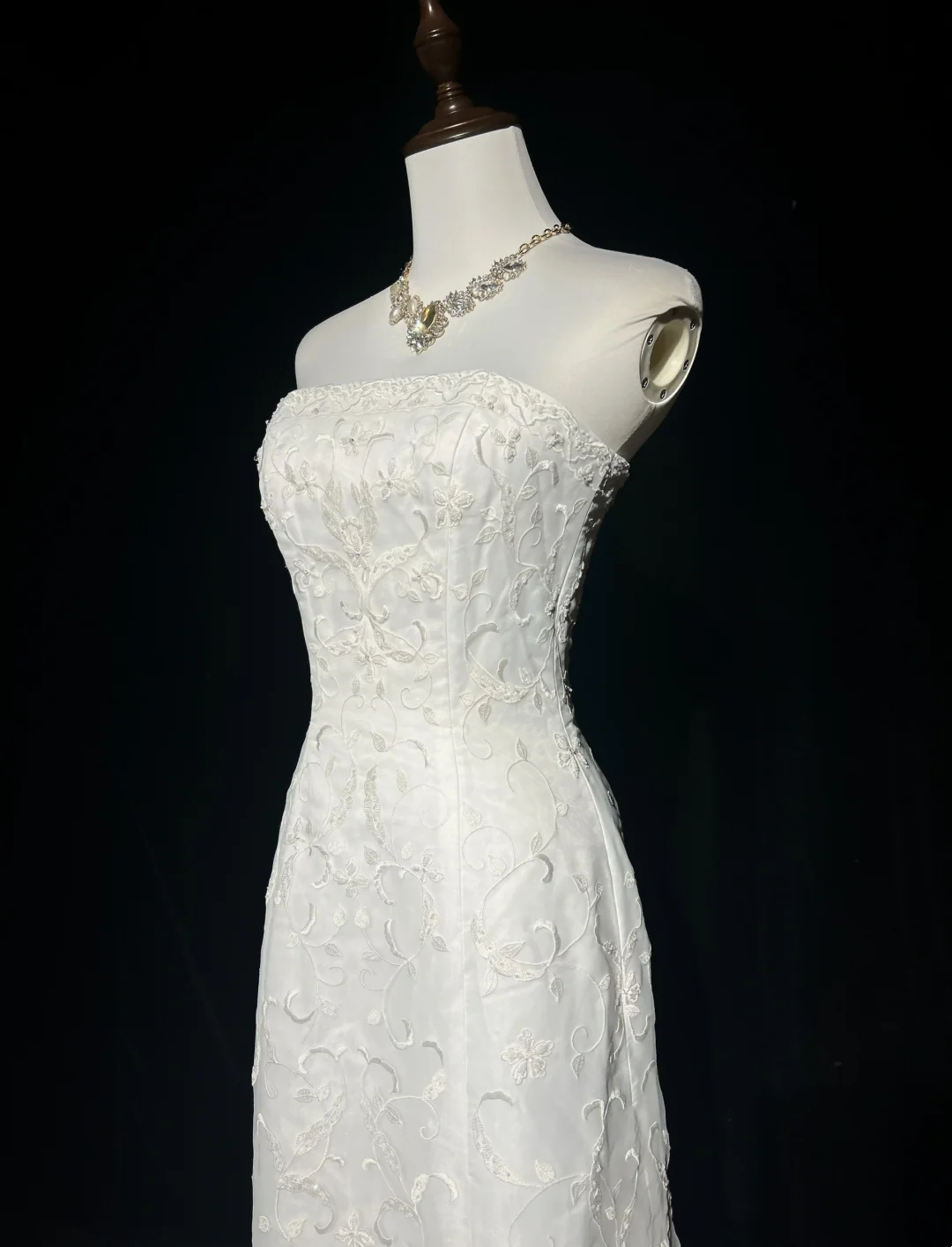 Vestido de novia vintage de los años 50 y 40, corte sirena, sin tirantes, encaje, blanco, largo, DH526